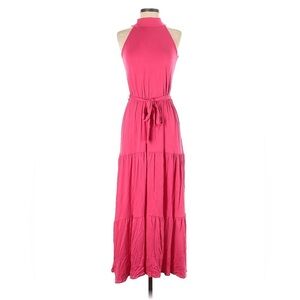 Loveappella Tiered Halter Maxi Dress in Pink Polish